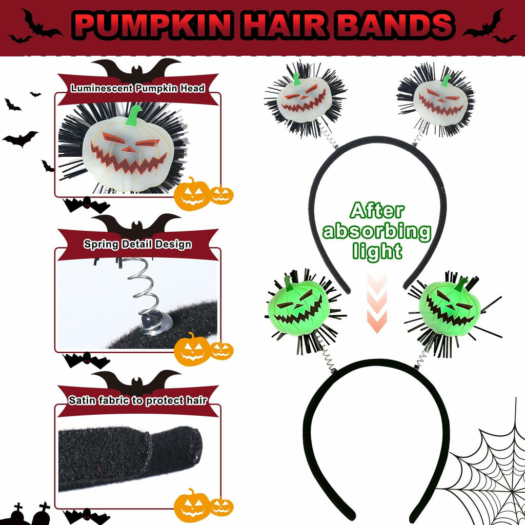 Kistreao Halloween Luminous Pumpkin Headband Glow Dark C-Pumpkin 1Pc Size M