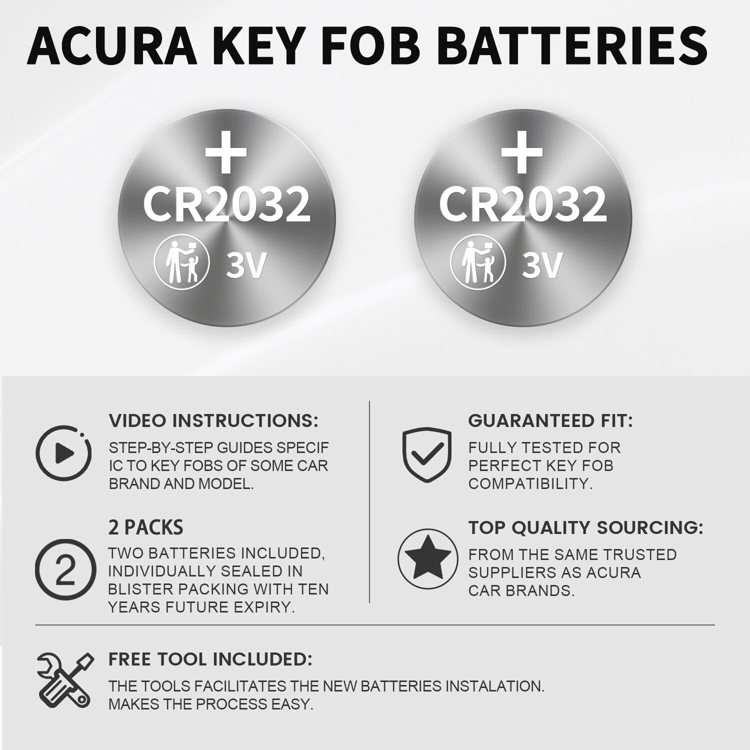 KKNCO Key Fob Battery Replacement for Acura Smart Remote Pack of 2 Batteries