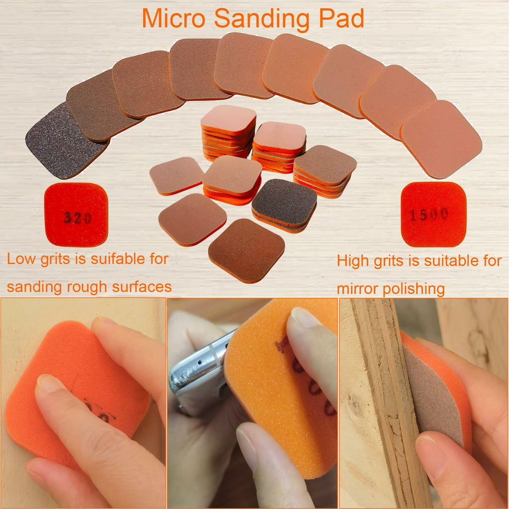 Toromp 2x2 Inch Soft Touch Sanding Pads 27 Pack Orange 320-3500 Grit