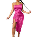CTU Women's Satin Spaghetti Strap Ruched Dress Rosered Size M