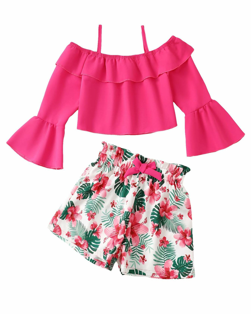 YOURUIKEY Girls Summer Halter Crop Top Floral Shorts Set Rose Red 11-12
