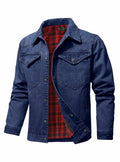 KAVIANA Men's Denim Jacket Flannel Lined Snap Closure Navy Blue Size XX-L