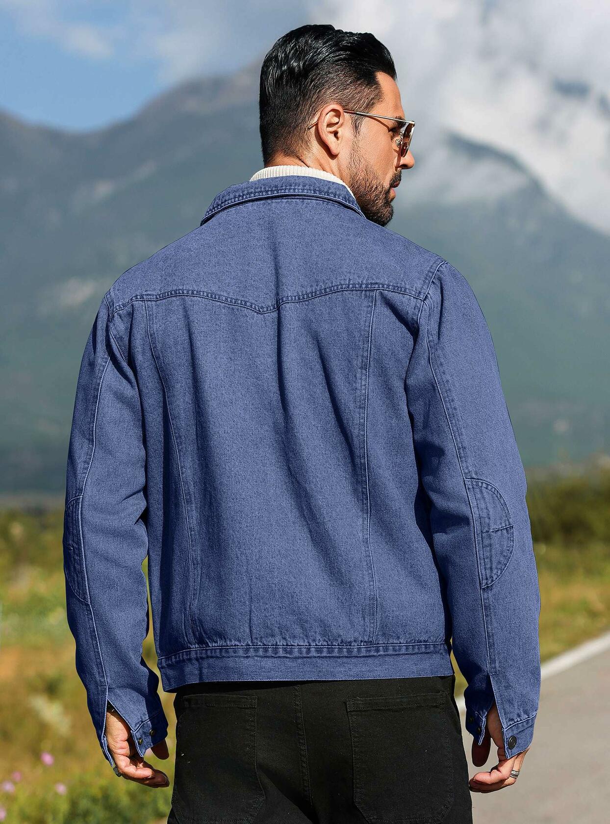 KAVIANA Men's Denim Jacket Flannel Lined Snap Closure Navy Blue Size XX-L