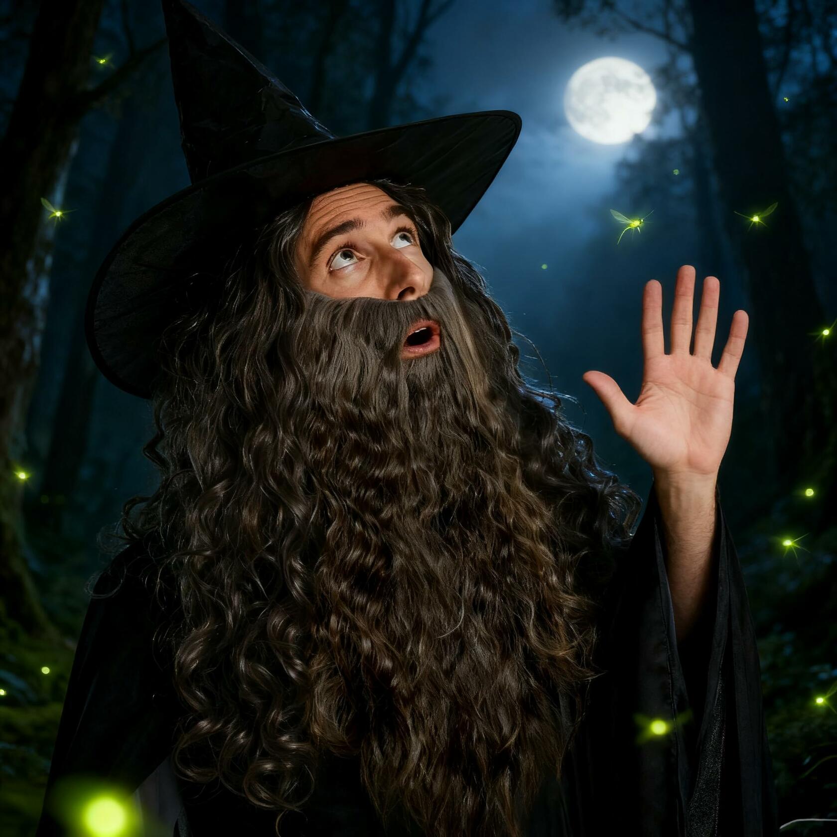UQJE Long Curly Brown Wizard Beard Adult Cosplay Halloween One Size