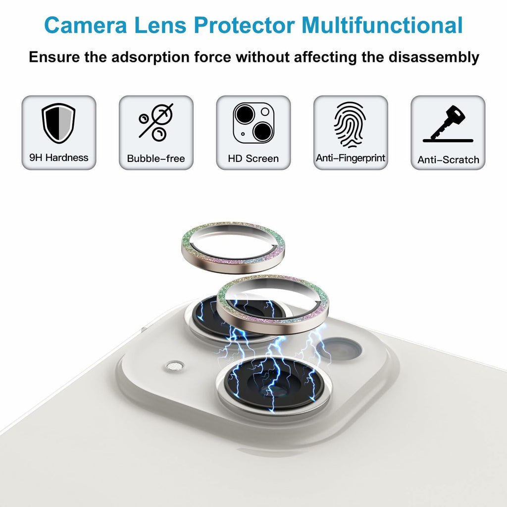 ZQCFKJ iPhone 16/16 Plus Tempered Glass Camera Lens Protector Glitter Colorful