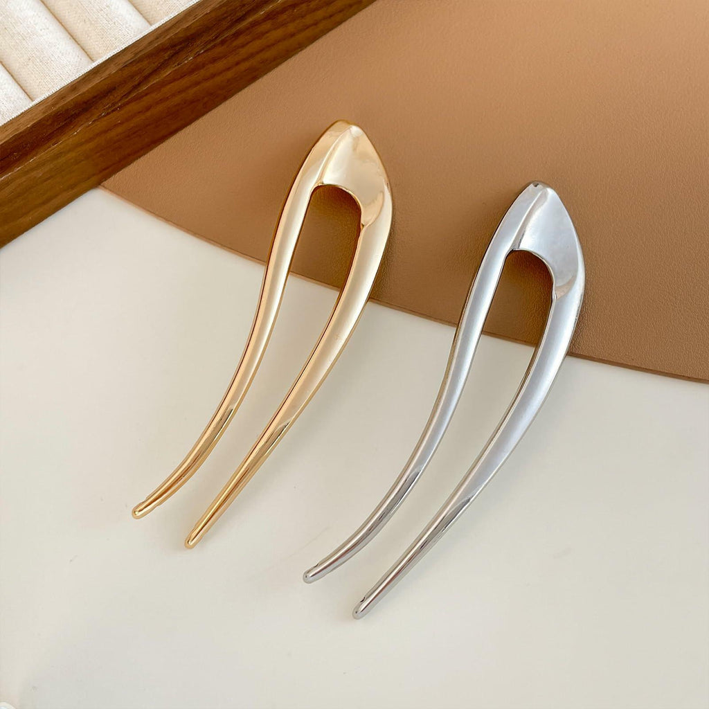 enophe 2PCS 5.12in U Shaped French Twist Metal Hair Pins Gold Silver