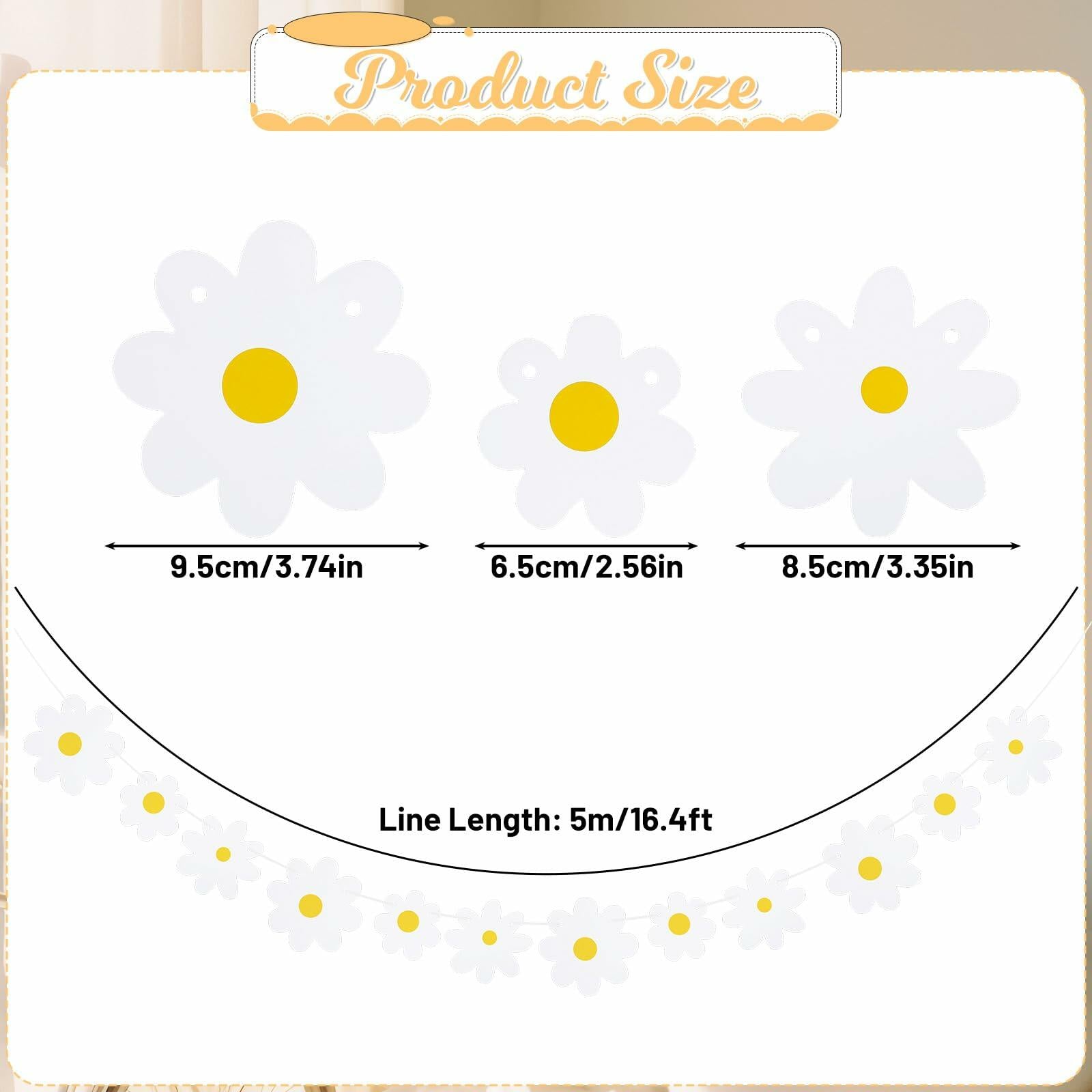 YQQYG Daisy Banner Garland 4 PCS White Paper Party Decor