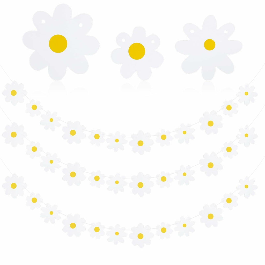 YQQYG Daisy Banner Garland 4 PCS White Paper Party Decor