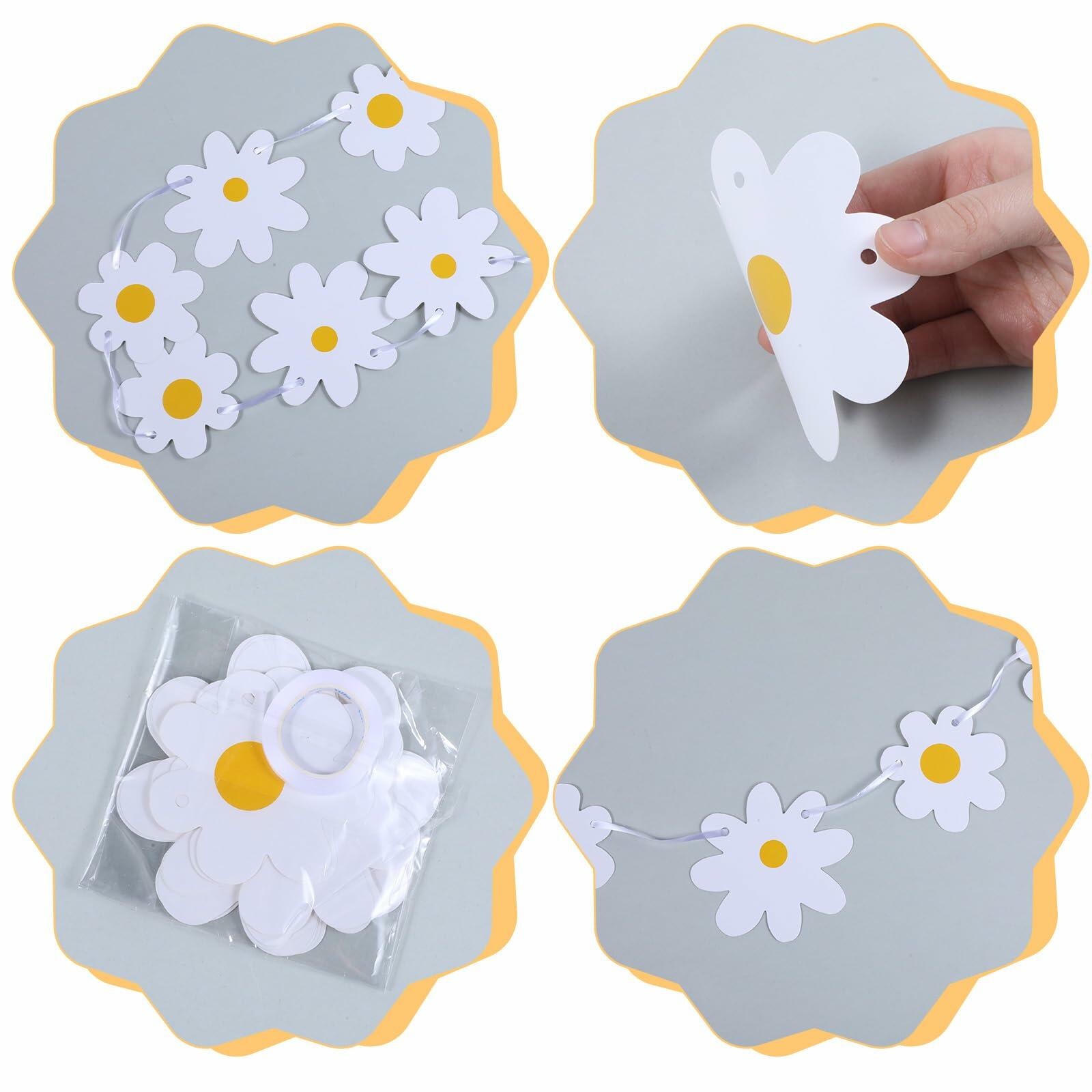 YQQYG Daisy Banner Garland 4 PCS White Paper Party Decor