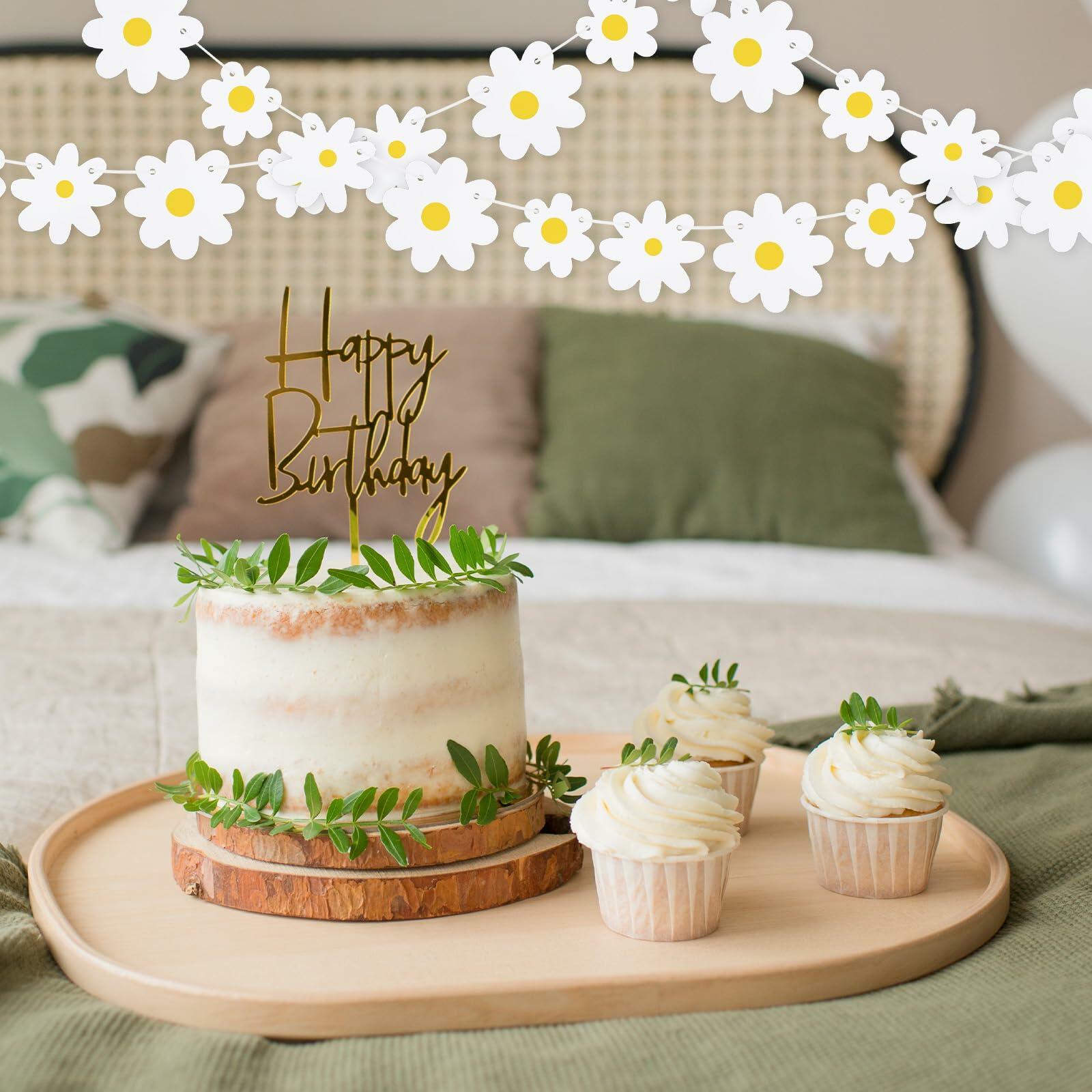 YQQYG Daisy Banner Garland 4 PCS White Paper Party Decor