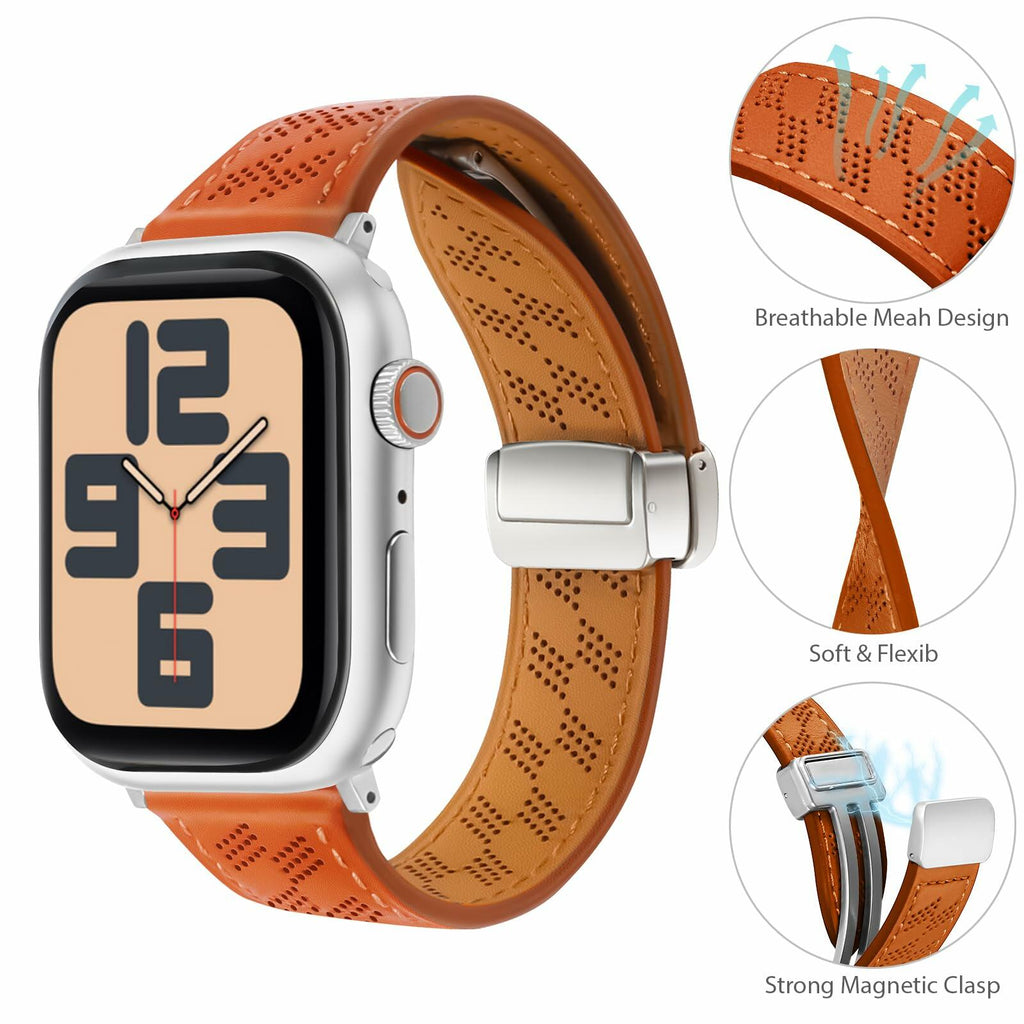 Limque Magnetic Genuine Leather Watch Band for Apple Watch 38-49mm