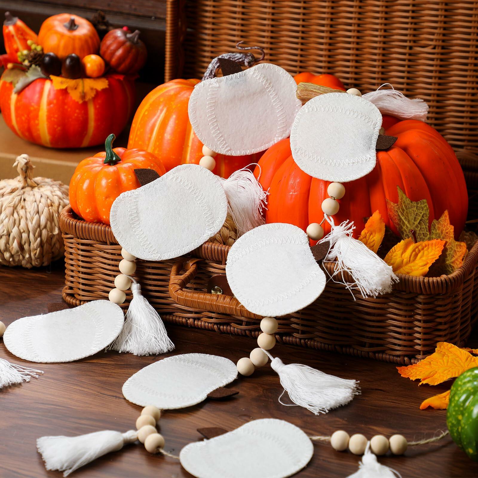 Breling 6ft White Felt Pumpkin Garland Fall Thanksgiving Neutral Decor