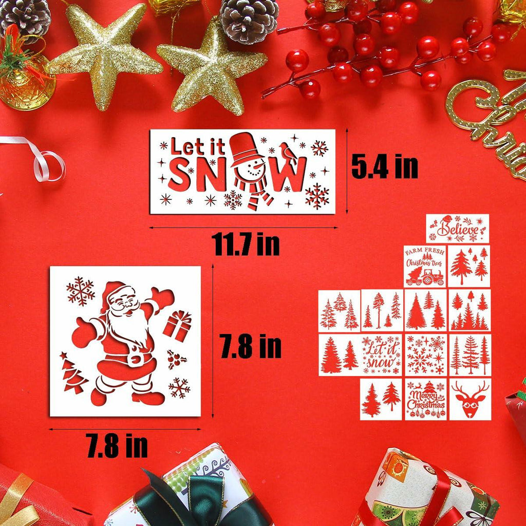 Suartus Christmas Stencils 16pcs Pine Trees Snowflake Elk Santa Reusable