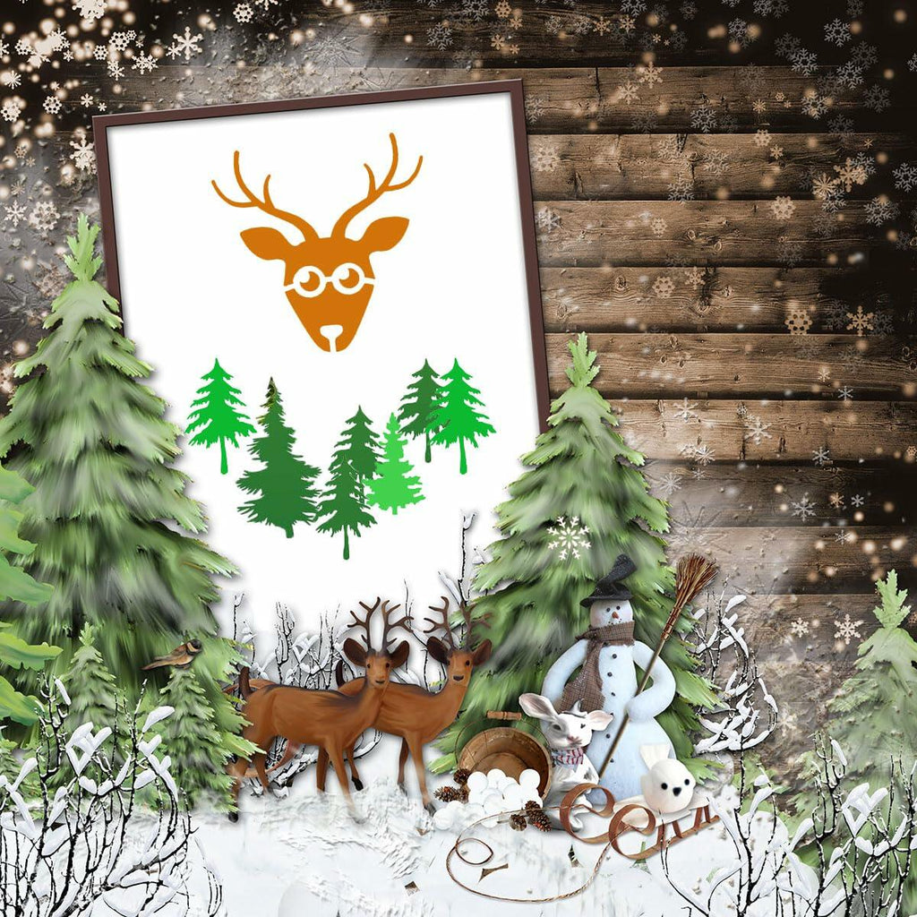 Suartus Christmas Stencils 16pcs Pine Trees Snowflake Elk Santa Reusable