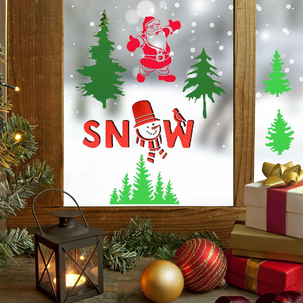 Suartus Christmas Stencils 16pcs Pine Trees Snowflake Elk Santa Reusable