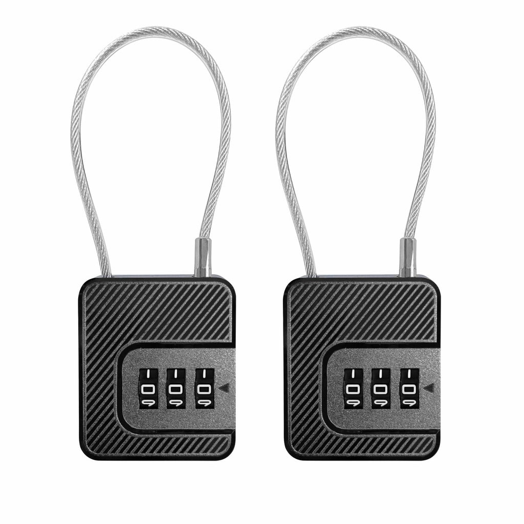 Coipdfty 3-Digit Combination Lock Flexible Steel Cable Waterproof Black 2-Pack