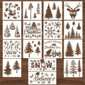 Suartus Christmas Stencils 16pcs Pine Trees Snowflake Elk Santa Reusable