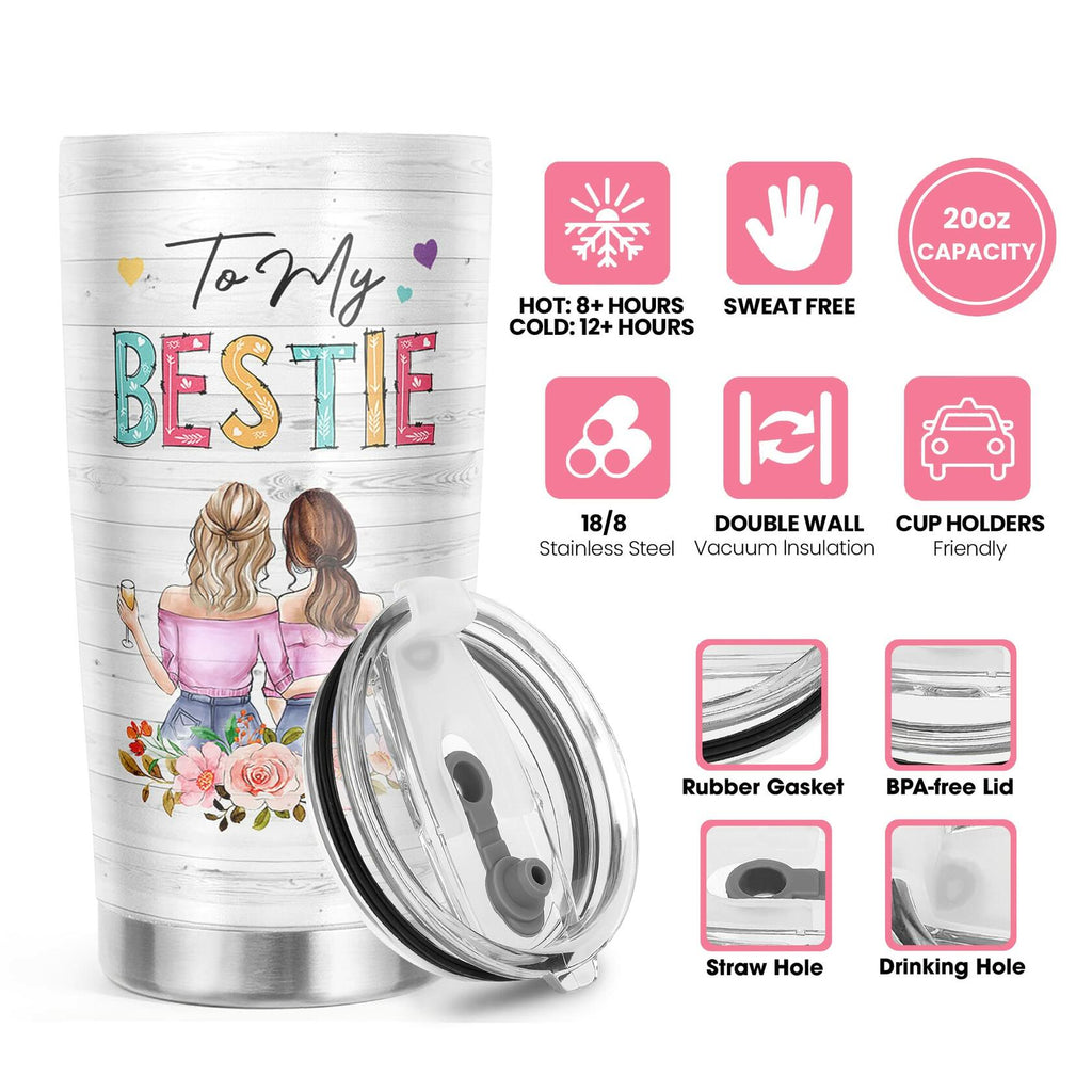 Pawzity 20 Oz White Stainless Steel Coffee Tumbler Gift for Women Friends