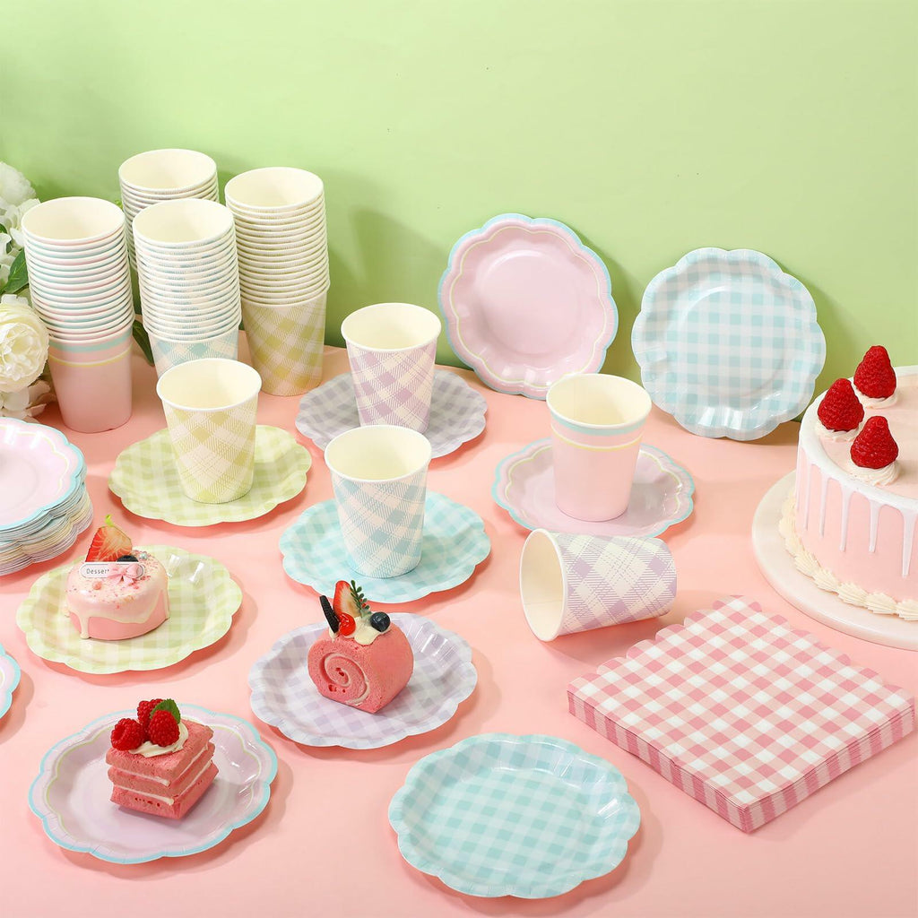 Yungyan 216 Pc Gingham Party Supplies Set Plates Cups Napkins Classic Color