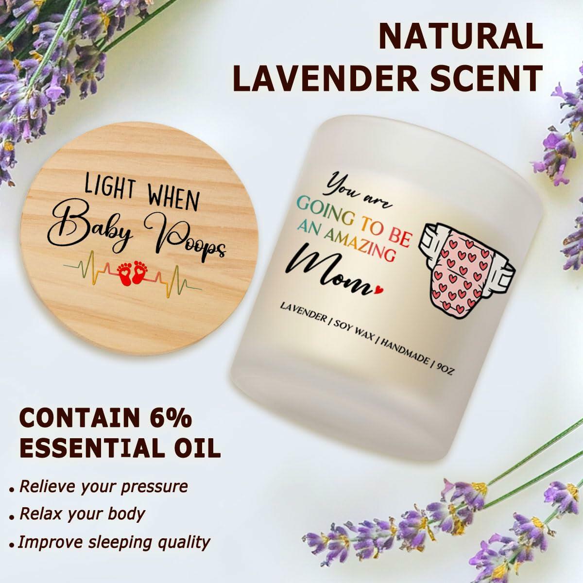 DOSINY Lavender Scented Candle 9Oz Soy Wax Gift for New Mom Funny Expecting