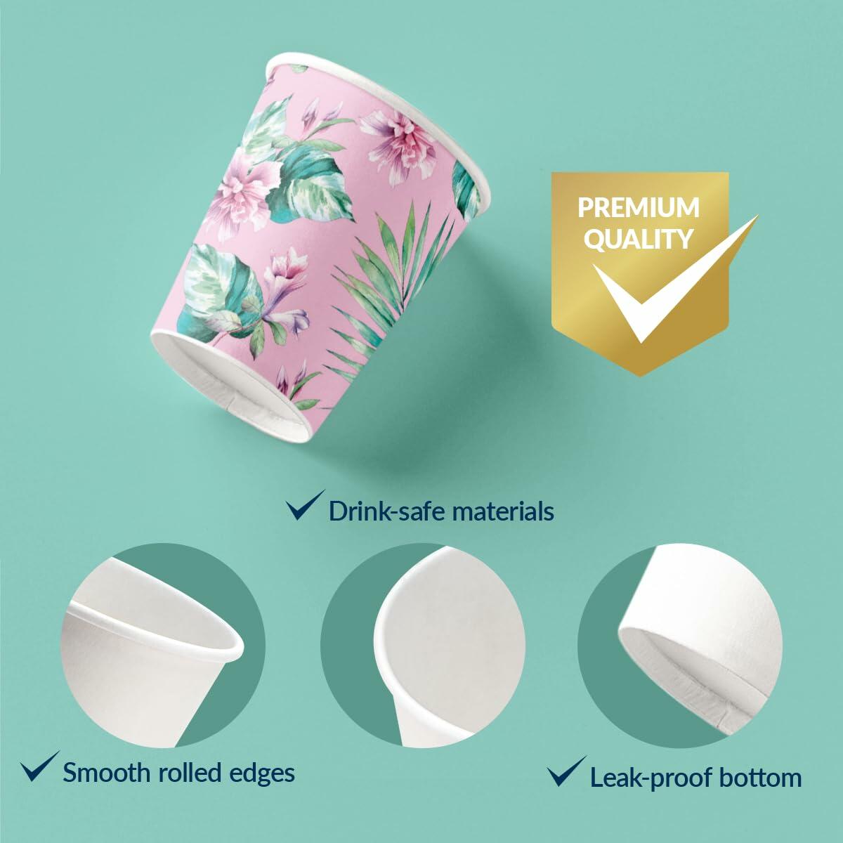 PAW Decor Collection Disposable Paper Cups 8.5oz 50-Pack Pink Floral