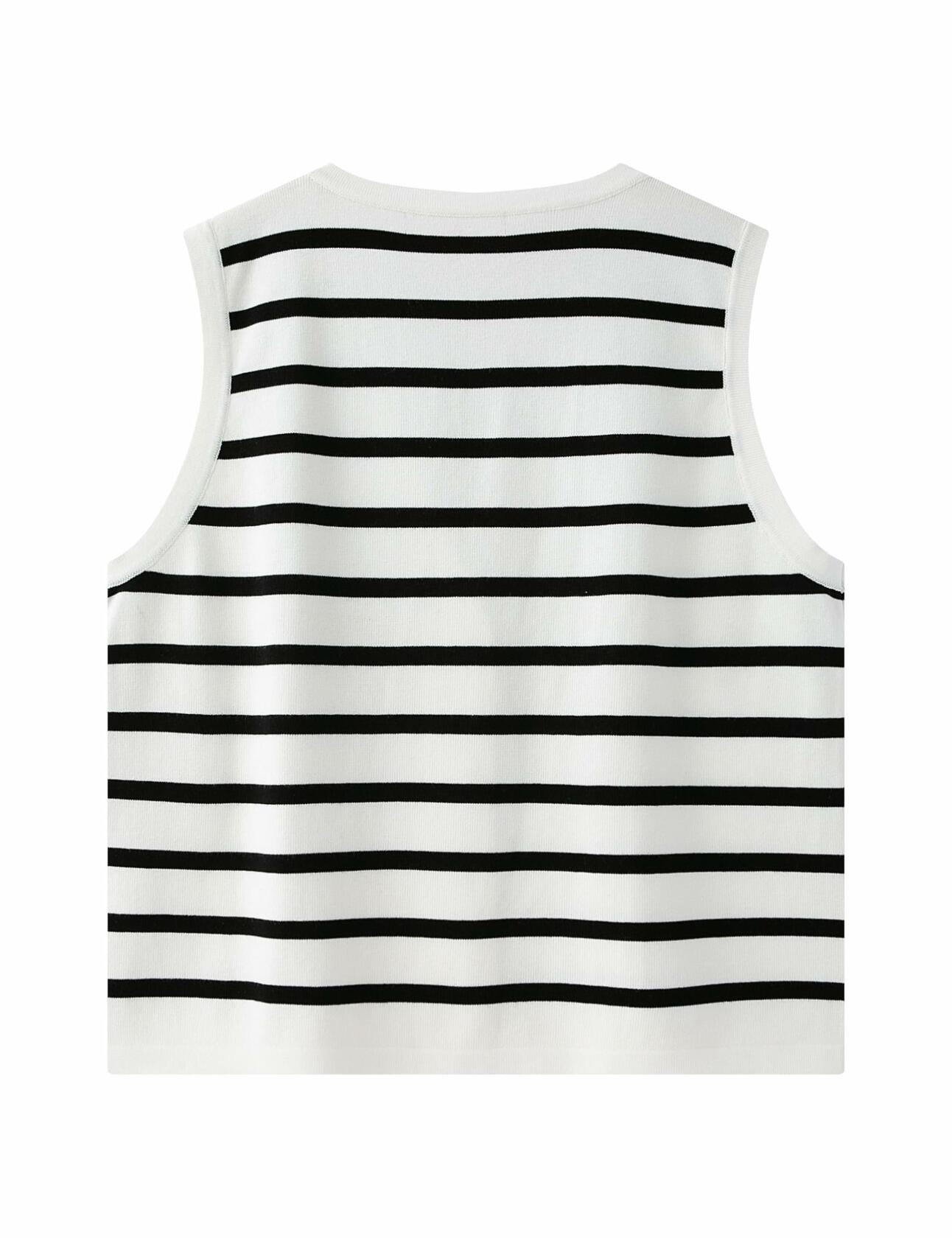 Chevara Women's Sleeveless Striped Sweater Vest V Neck White Size S