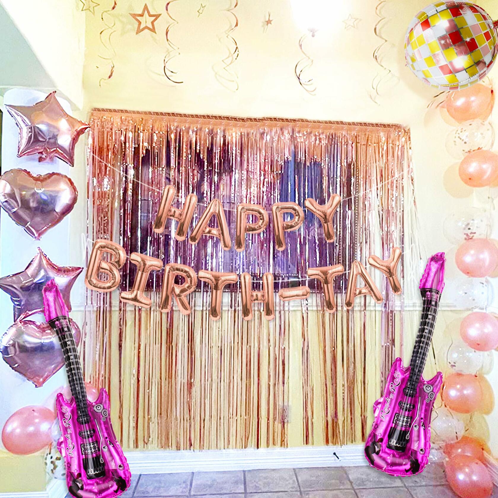 GallaRato 31 PCS Singer Birthday Balloons Decorations Rose Gold Pink Silver