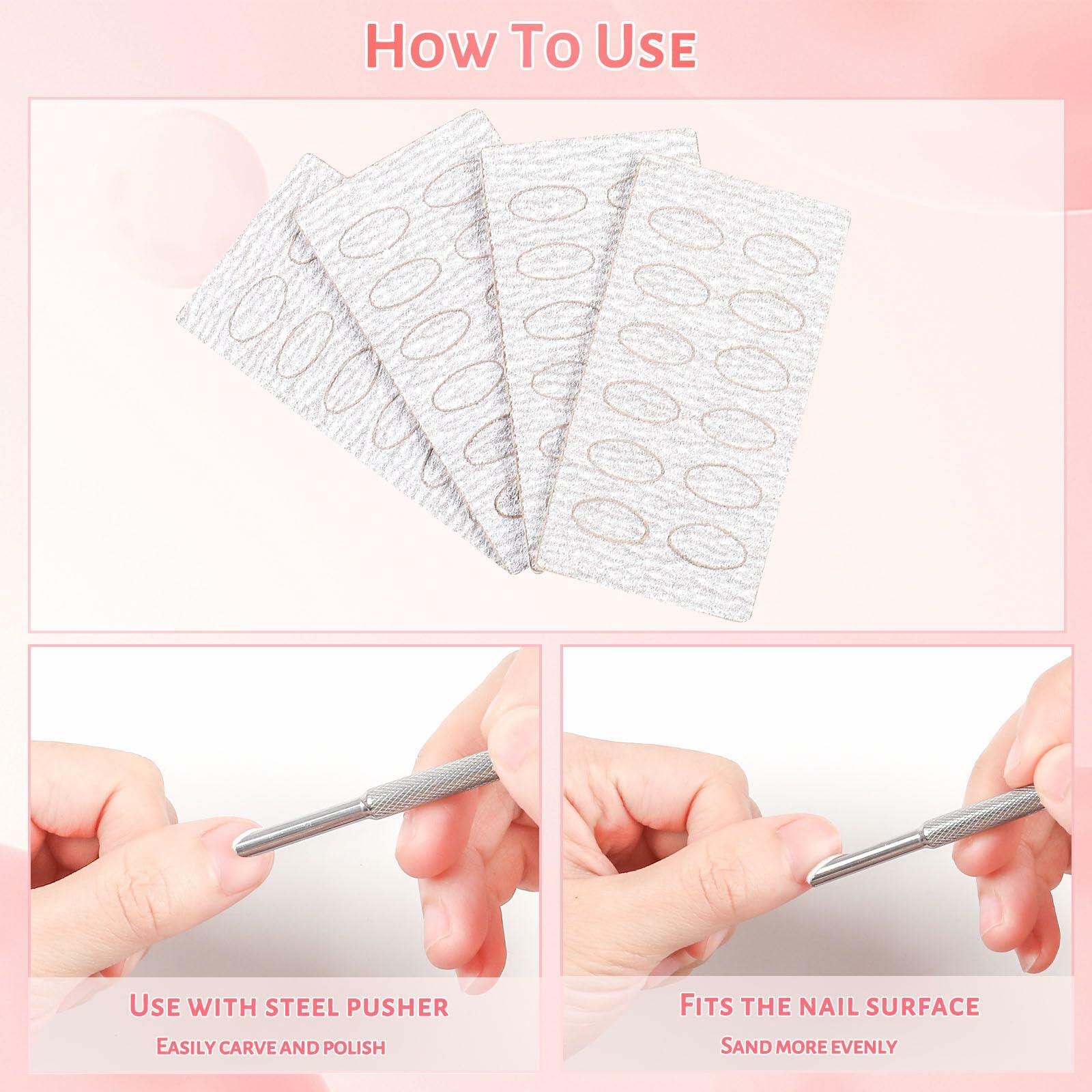 BOMOQING Cuticle Pusher 2PCS & 60 Nail Sand Polishing Tablets Silver Kit