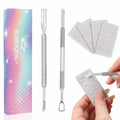 BOMOQING Cuticle Pusher 2PCS & 60 Nail Sand Polishing Tablets Silver Kit