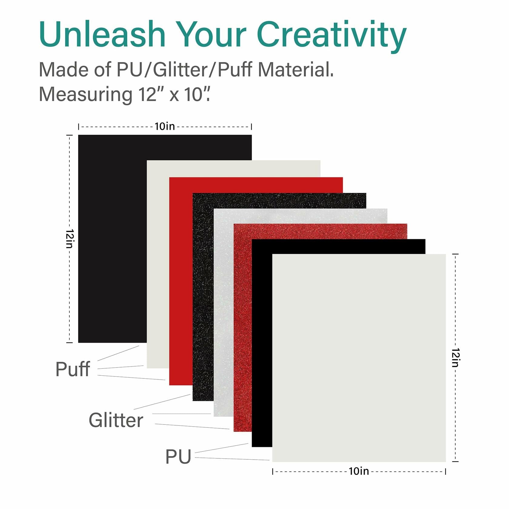 Crab HTV Heat Transfer Vinyl 8 Pack PU Glitter Puff 12x10 Inch
