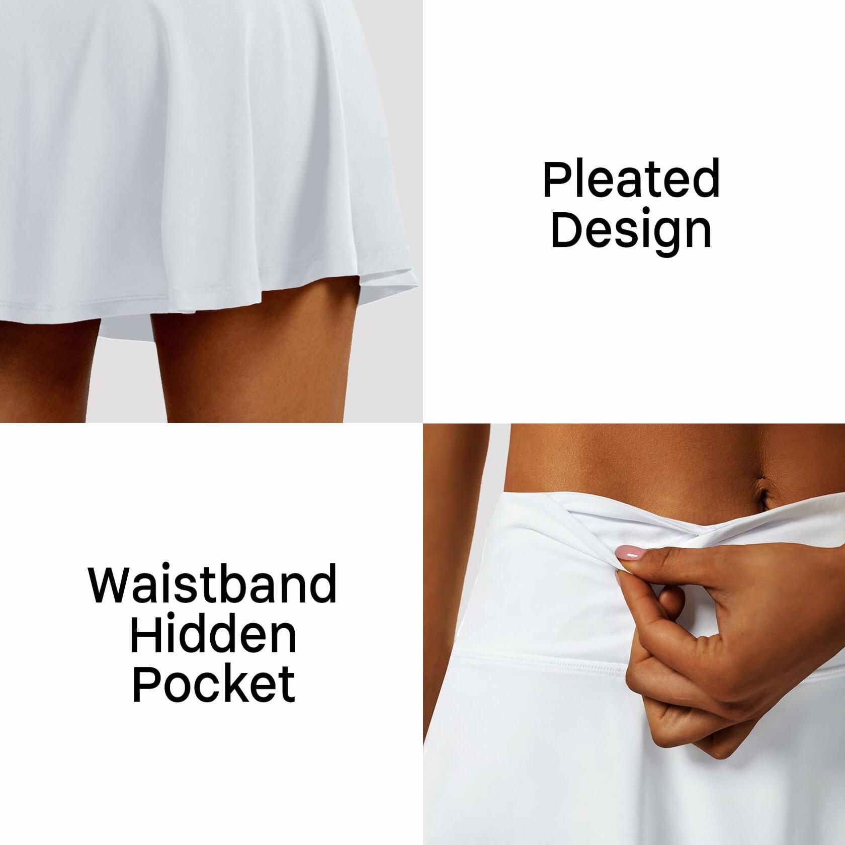 LXNMGO Women's High Waist Pleated Tennis Skirt with 4 Pockets White Size M