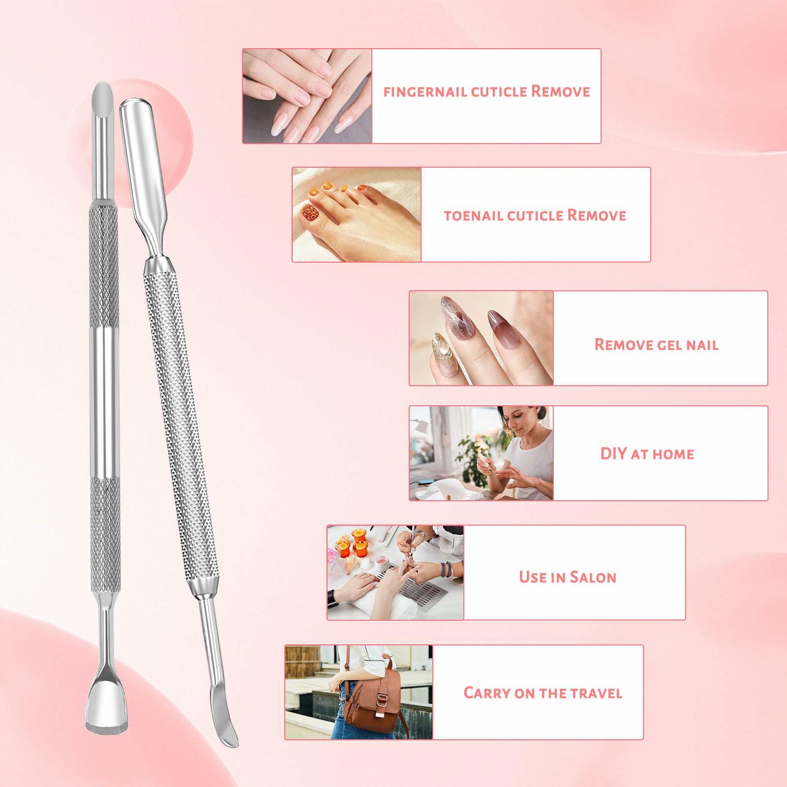BOMOQING Cuticle Pusher 2PCS & 60 Nail Sand Polishing Tablets Silver Kit