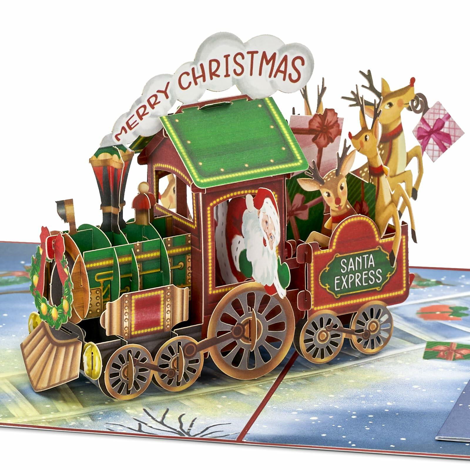 POPWOW Christmas Gingerbread Train 3D Pop Up Card 5x7 with Envelope