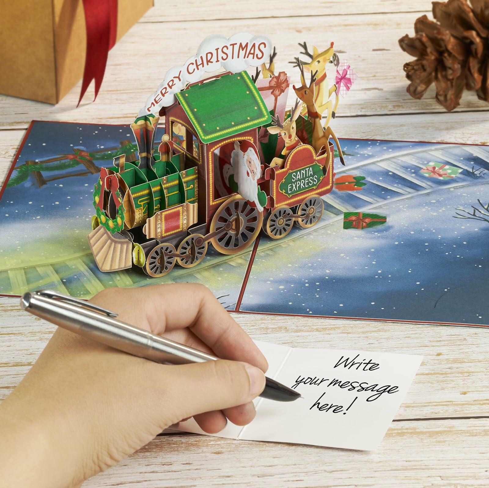 POPWOW Christmas Gingerbread Train 3D Pop Up Card 5x7 with Envelope
