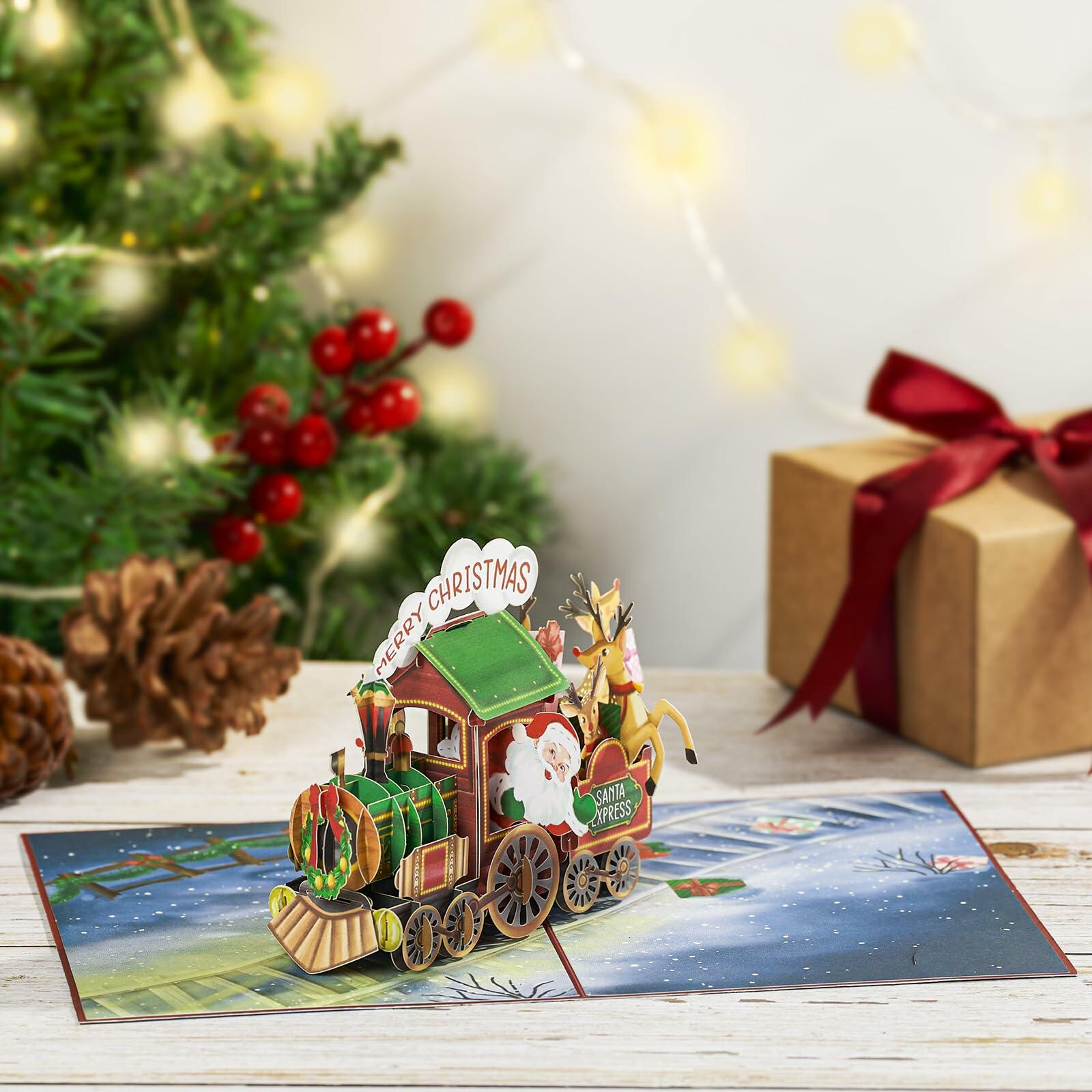 POPWOW Christmas Gingerbread Train 3D Pop Up Card 5x7 with Envelope