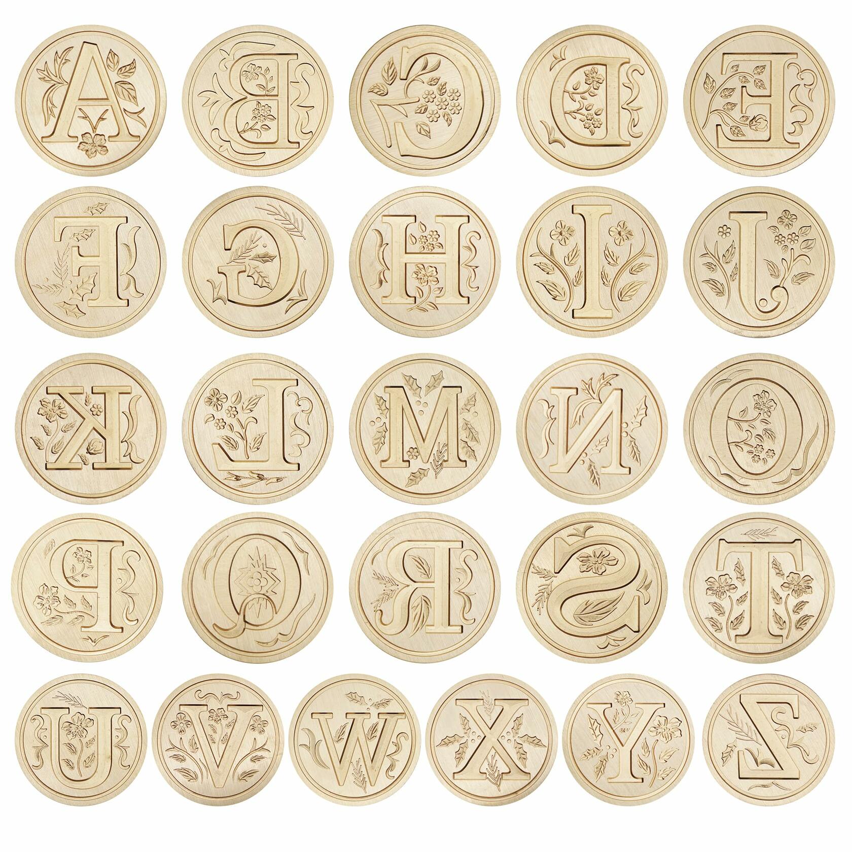 QINGNING Alphabet Brass Wax Seal Stamps with Wood Handles Color W