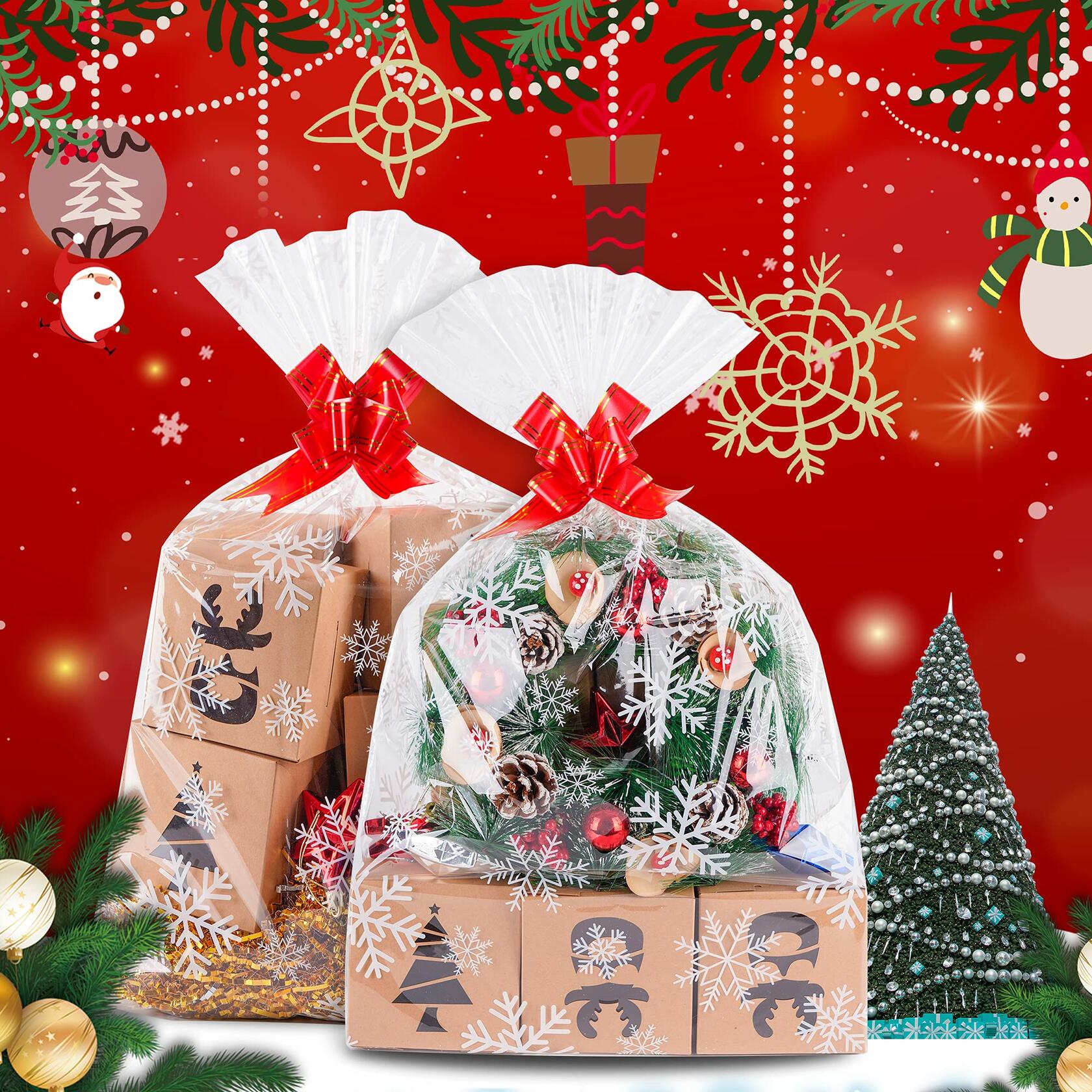 Kolewo4ever Christmas Snowflake Cellophane Bags 20pcs 16x24in Red Floral