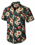 Enlision Men's Floral Hawaiian Shirt Short Sleeve Button-Down Black Size S