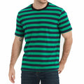 LEDING Stripes Men's Summer Cotton Short Sleeve Crew Neck T-Shirt Green&Blue S