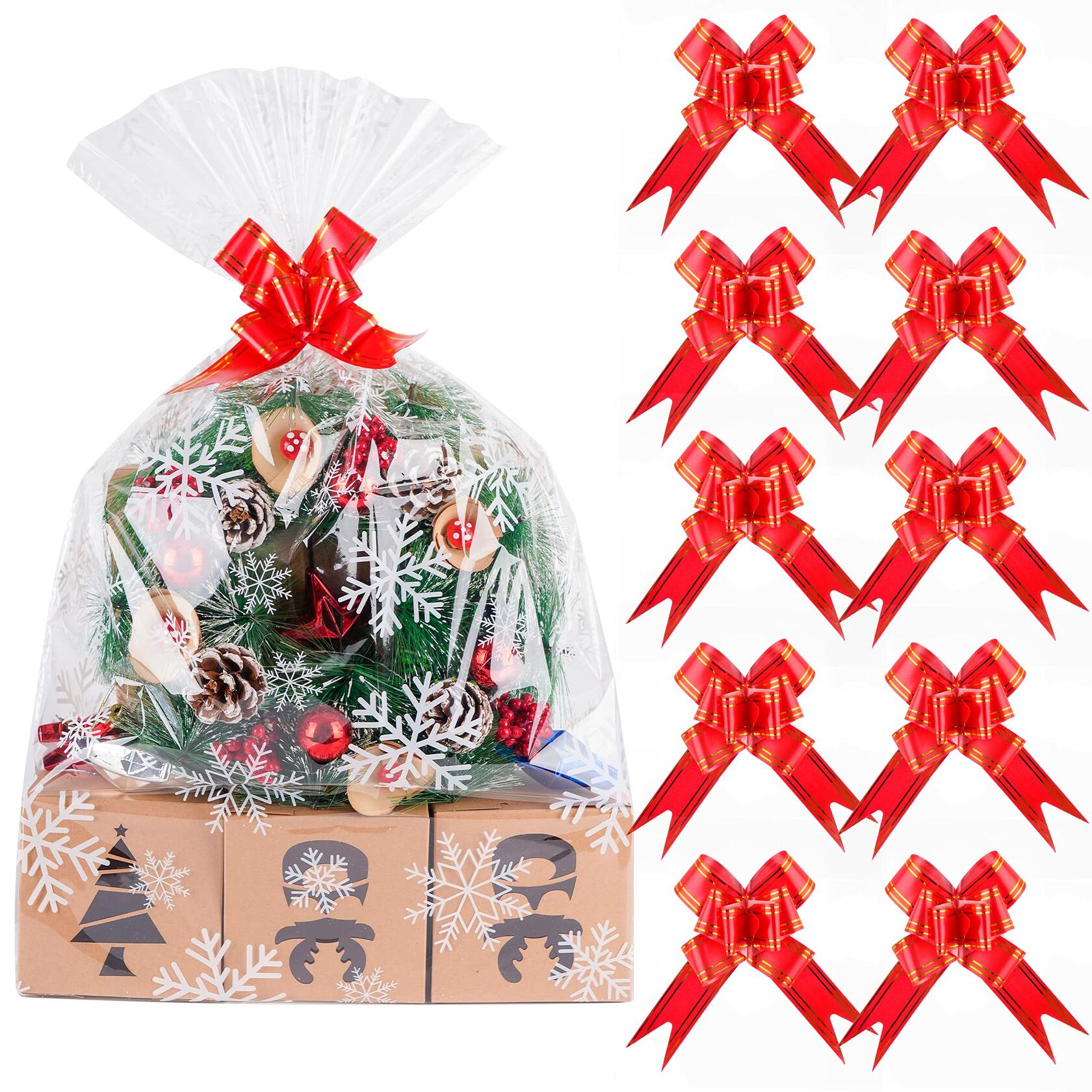 Kolewo4ever Christmas Snowflake Cellophane Bags 20pcs 16x24in Red Floral
