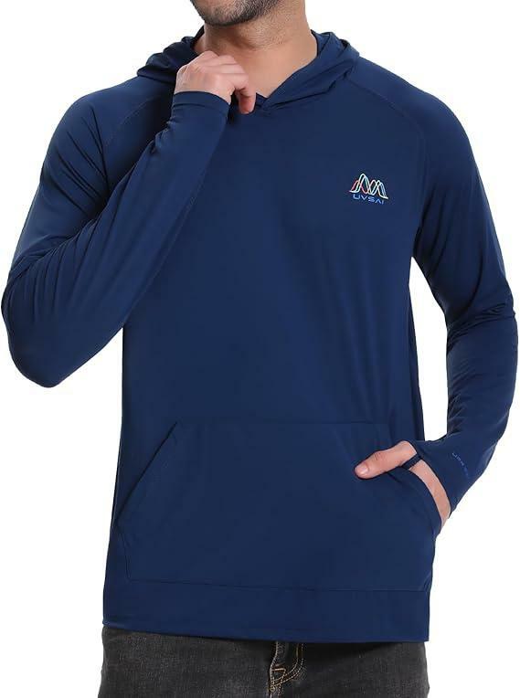 UVSAI Men's UPF 50+ Hoodie Shirt Long Sleeve Vented Tee Blue Size 2XL