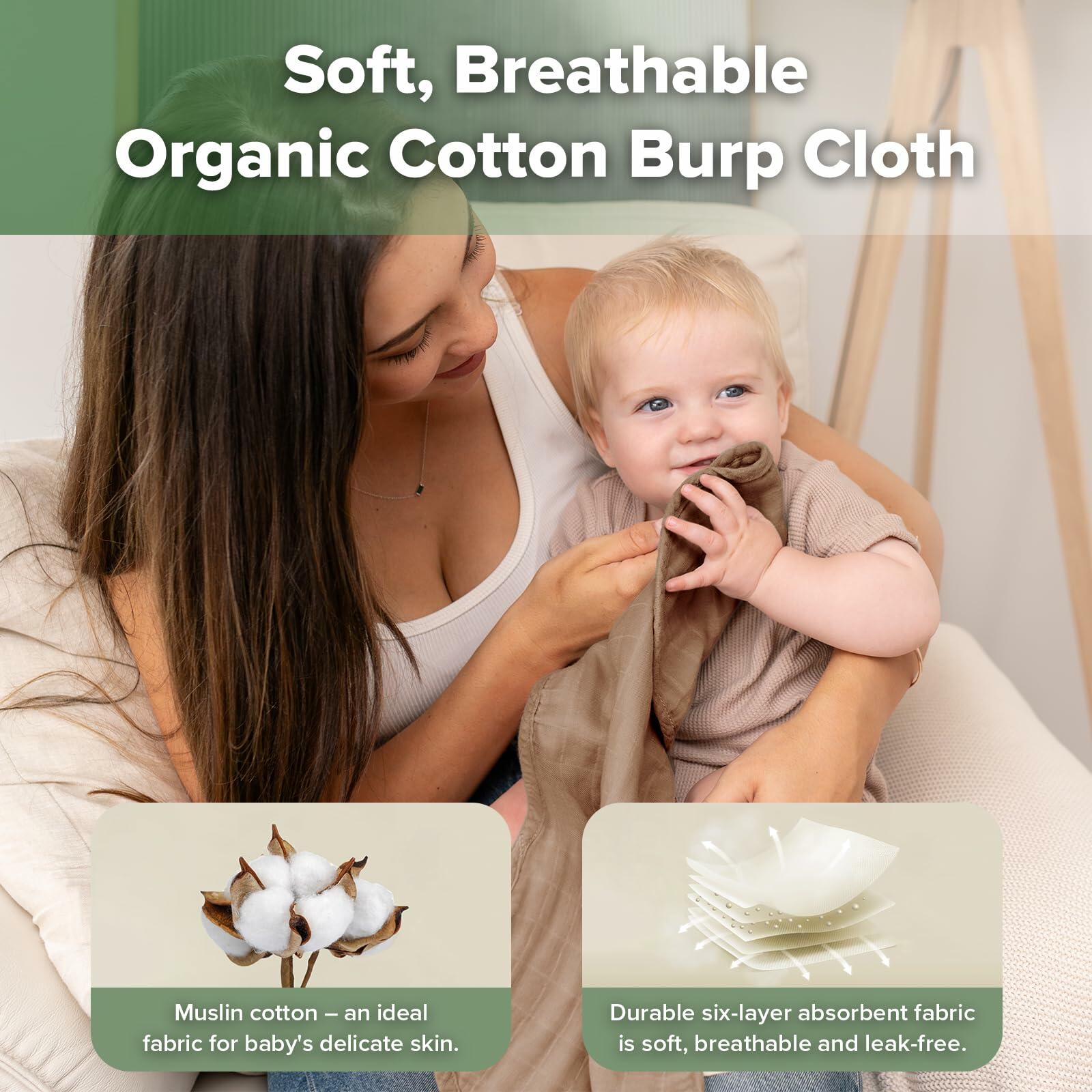 haakaa Muslin Burp Cloths 100% Organic Cotton Large 22.8x11.4 Wheat Mist Blue