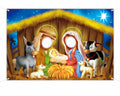 DoraDream Nativity Scene Face Hole Backdrop 5x3.3 ft Rustic Christmas