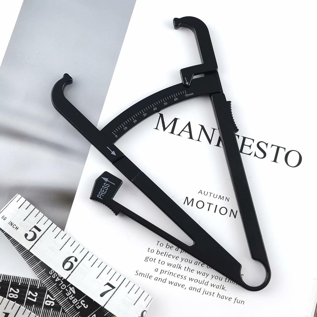 Quacc Body Fat Caliper with Slide Ruler & Body Fat Charts Black