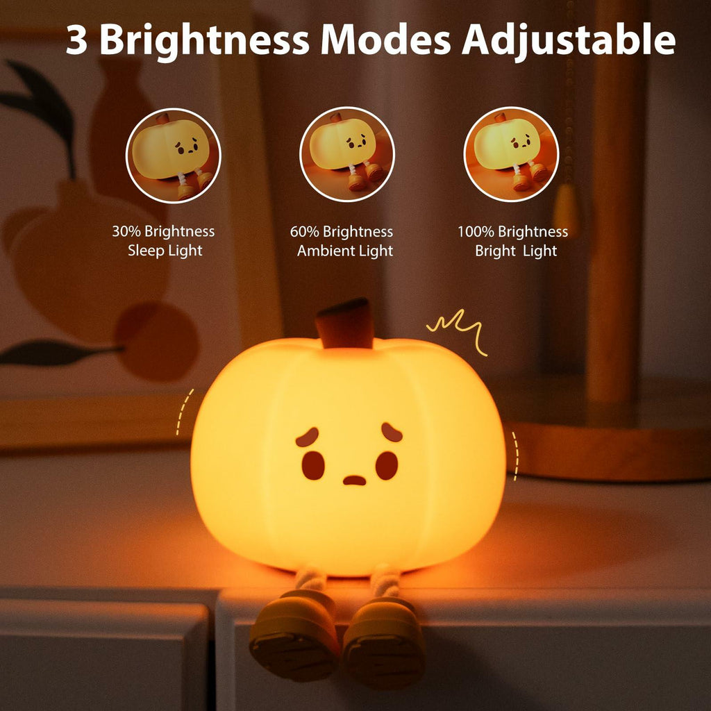 Wastou Pumpkin Silicone Night Light 3-Level Dimmable Rechargeable Orange