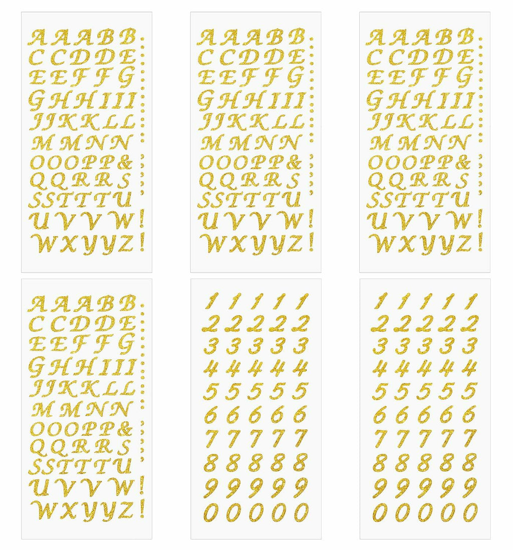 PPhtony 6 Sheets Glitter Alphabet Number Stickers Self-Adhesive Silver