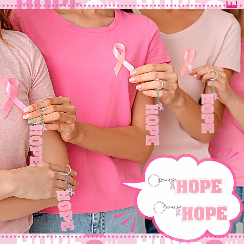 Nosiny 24 Pcs Pink Breast Cancer Awareness Acrylic Keychains 4.13x1.42in