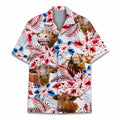 PIGO Simmental Cow Hawaiian Shirt Men US Flag Short Sleeve Size XX-L