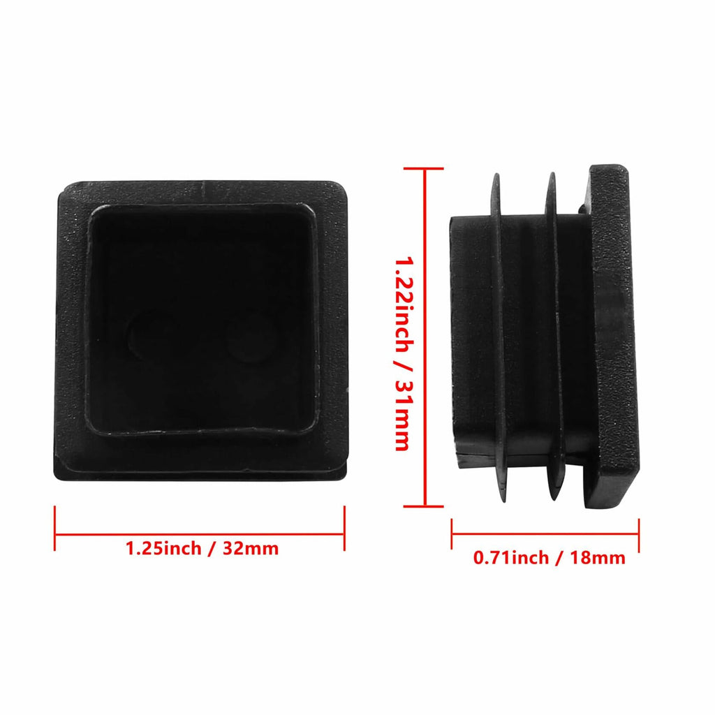 8 Pack 1.25" Square Plastic Tubing Plug Black Steel Fence Post End Caps