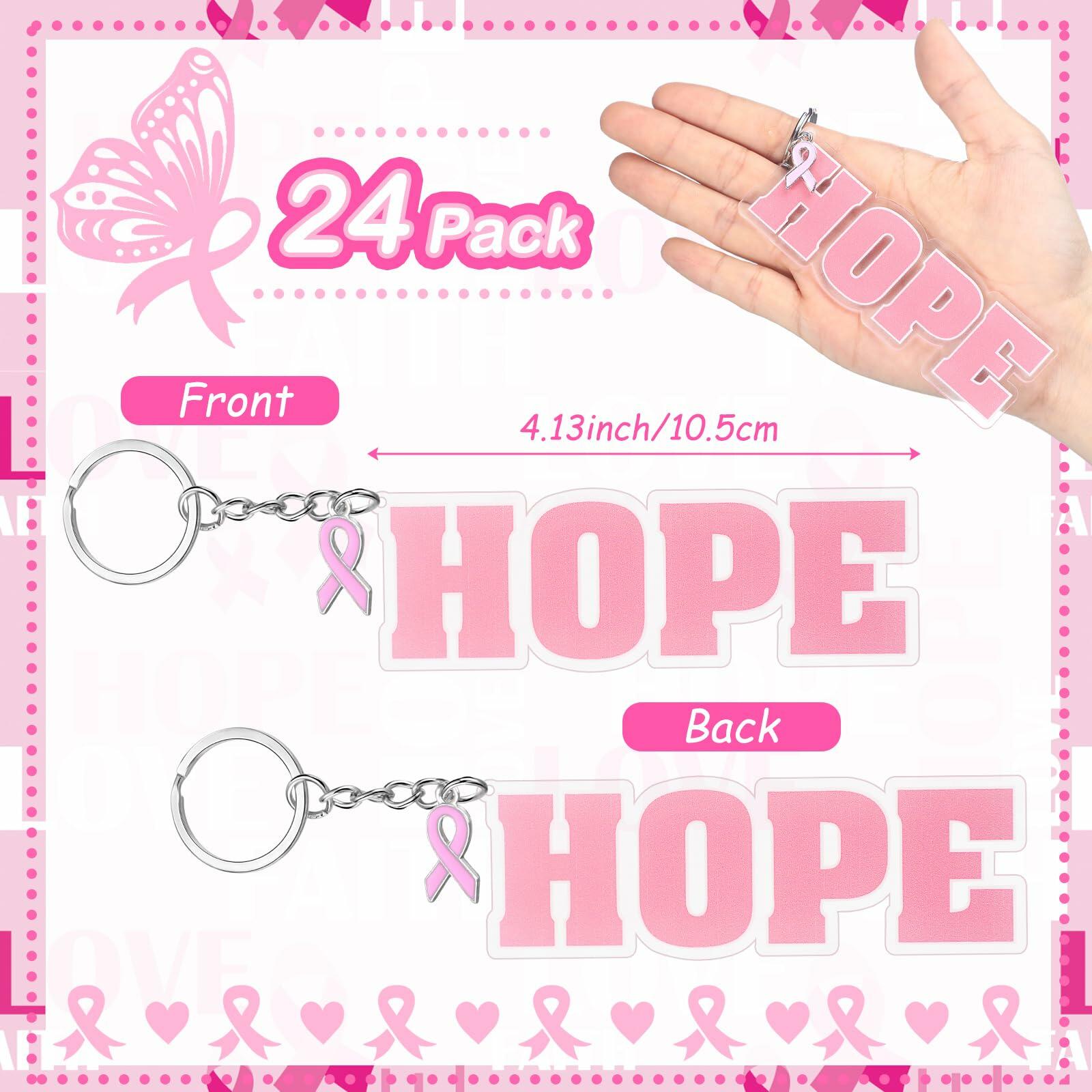 Nosiny 24 Pcs Pink Breast Cancer Awareness Acrylic Keychains 4.13x1.42in